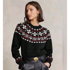 NWT Polo Ralph Lauren Large Fair Isle Nordic Black Sweater Wool, Alpaca, Acrylic